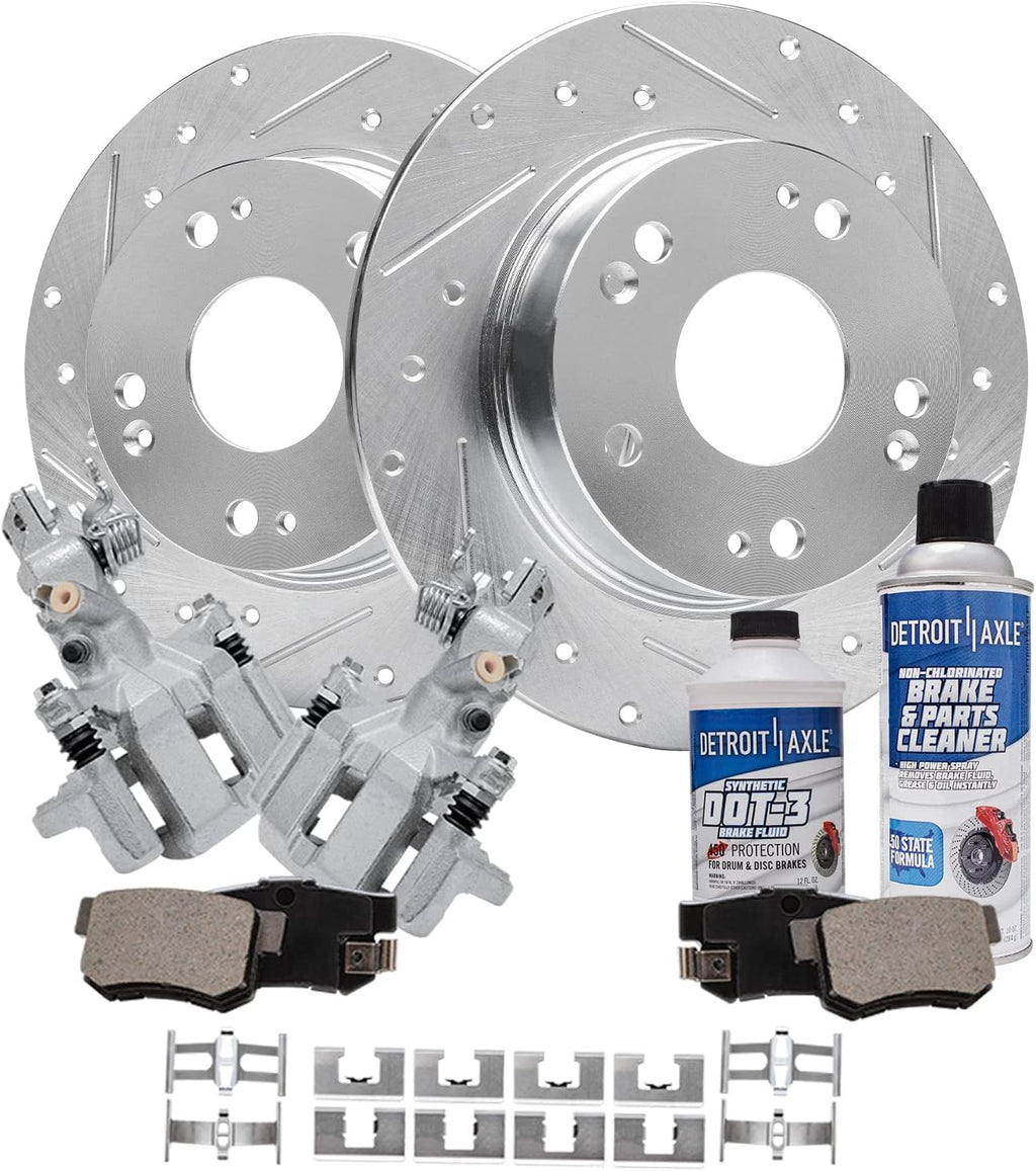 Detroit Axle - Rear Brake Kit for 2004-2008 Acura TSX, 2003-2007 Honda Accord, 2005 2006 2007, Drilled & Slotted Brake Rotors Ceramic Brake Pads Disc Brake Calipers Replacement: 10.24 inch Rear Rotor