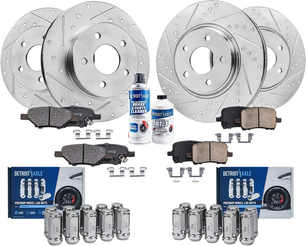 Detroit Axle - Brake Kit for Chevy Malibu Saturn Aura Pontiac G6, 11.65'' inch Front & 10.63'' inch Rear Drilled and Slotted Disc Brake Rotors Ceramic Brake Pads Wheel Lug Nuts Replacement