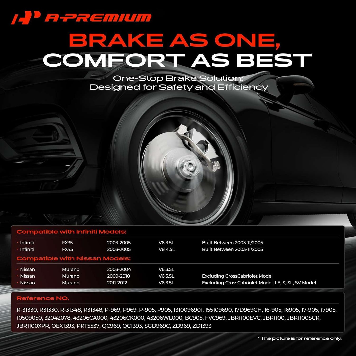 A-Premium Front and Rear Vented Disc Brake Rotors + Ceramic Pads Kit Compatible with Select Nissan & Infiniti Models - Murano 2003-2004 2009-2012, FX35 2003-2005, FX45 2003-2005, 12-PC Set