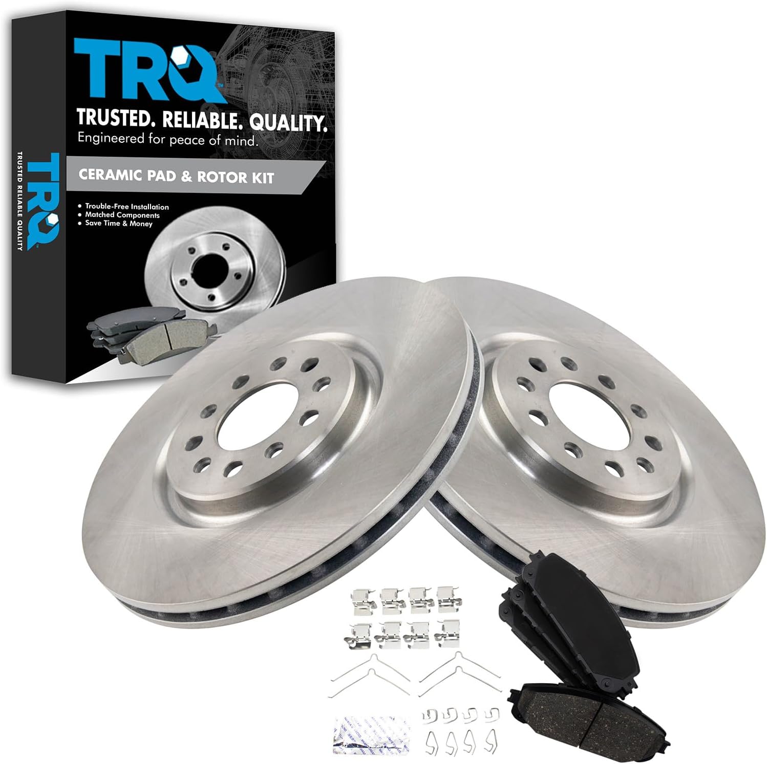 TRQ Front Ceramic Brake Pad and Rotor Set 12.99 in 5-Lug for 2016-2021 Jeep Cherokee with 330 mm Diameter Front Rotors with Dual Piston Calipers