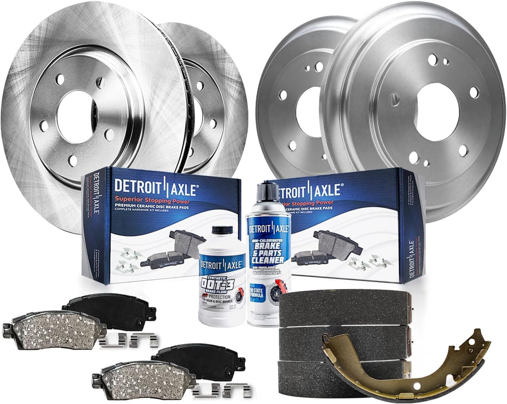 Detroit Axle - Brake Kit for 2006-2011 Honda Civic, Front Disc Brake Rotors Ceramic Brakes Pads and Rear Brake Drums Brake Shoes 2007 2008 2009 2010 Replacement