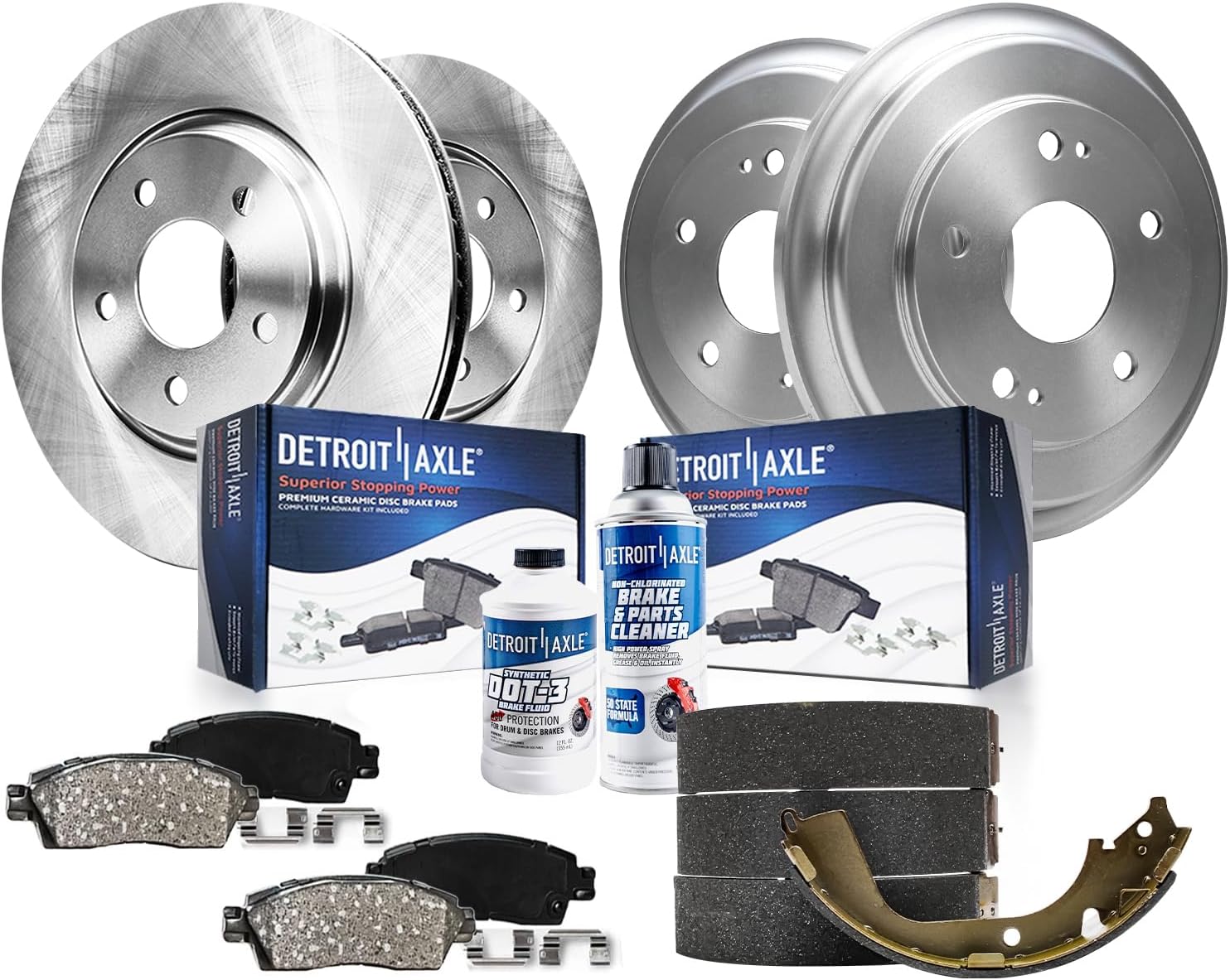 Detroit Axle - Brake Kit for 2006-2011 Honda Civic, Front Disc Brake Rotors Ceramic Brakes Pads and Rear Brake Drums Brake Shoes 2007 2008 2009 2010 Replacement