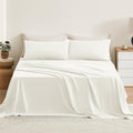 TOSMO Pure Linen Sheets Set, 100% French Natural Linen Flax Bedding 4pc Set (1 Flat Sheet, 1 Fitted Sheet, 1 Pillowcase) - Cream White, King