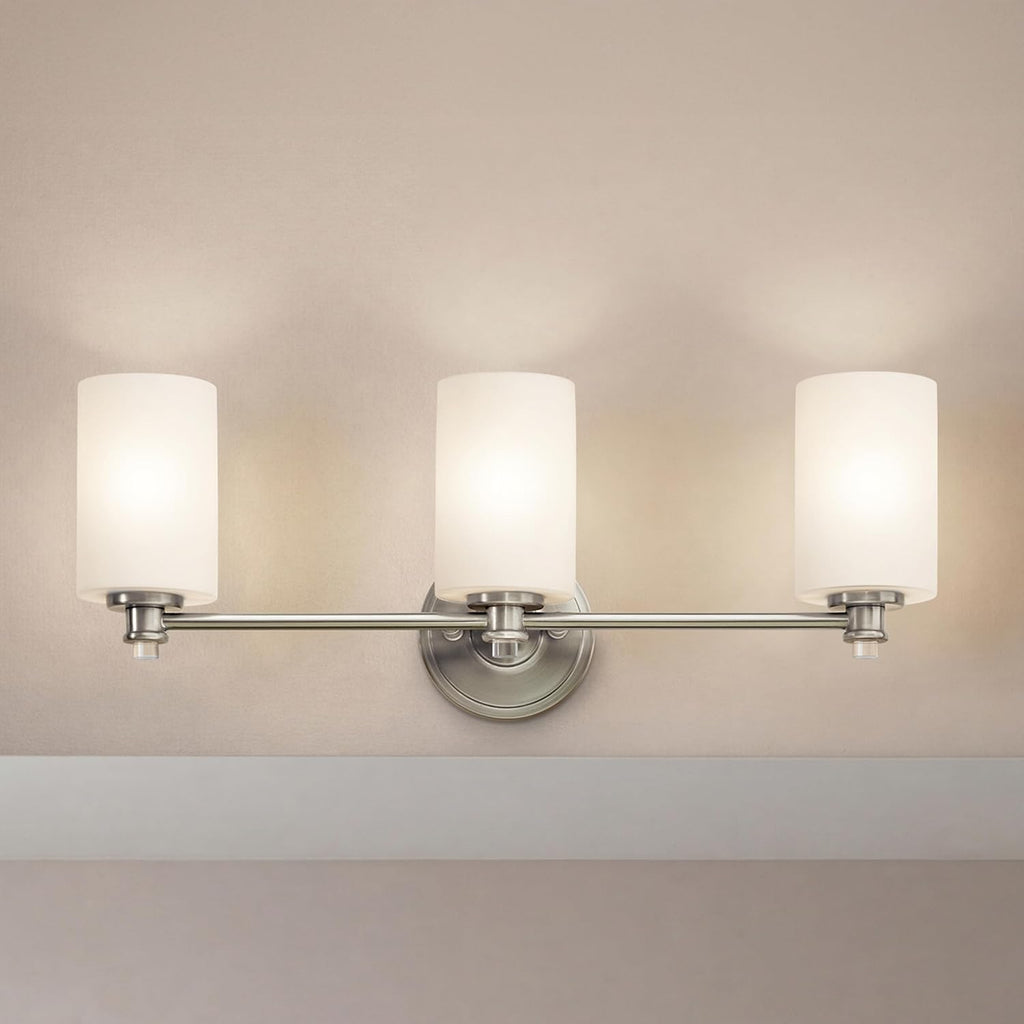 Kichler Joelson 24' 3 Light Vanity Light with Satin Etched Cased Opal and Clear Glass Accent Glass in Brushed Nickel