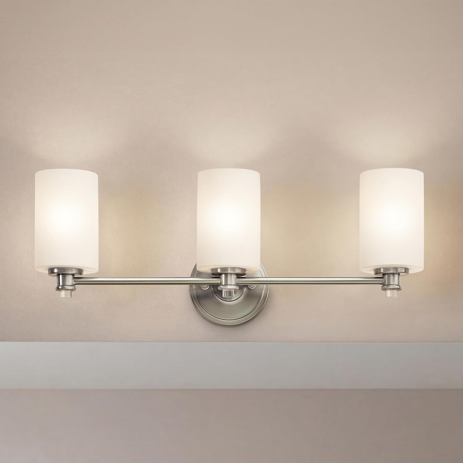 Kichler Joelson 24' 3 Light Vanity Light with Satin Etched Cased Opal and Clear Glass Accent Glass in Brushed Nickel