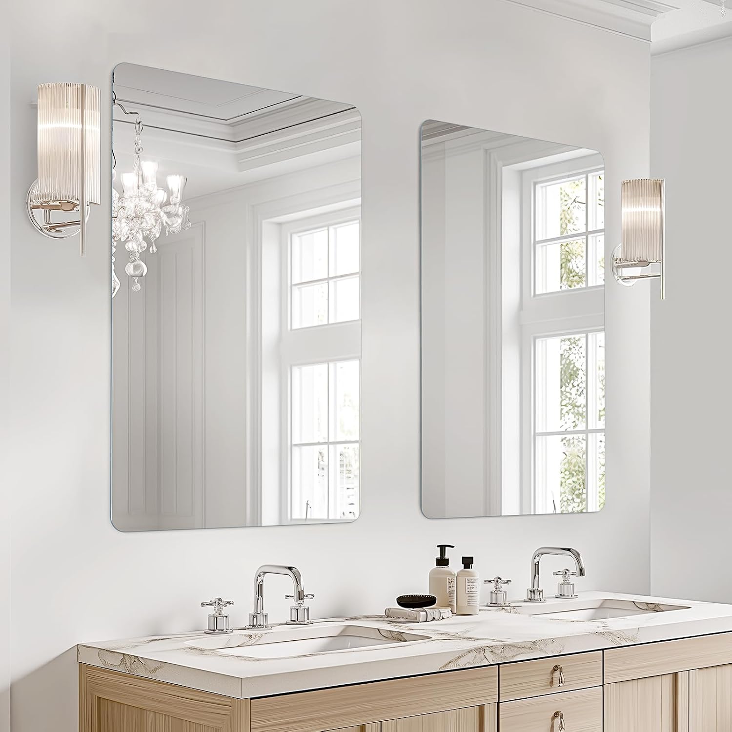 USHOWER 2-Pack Frameless Bathroom Mirror 20X30 Inch, Rectangle Wall Vanity Mirror for Over Sink, Bathroom, Bedroom, Entryway, Polished Edge, Tempered Glass