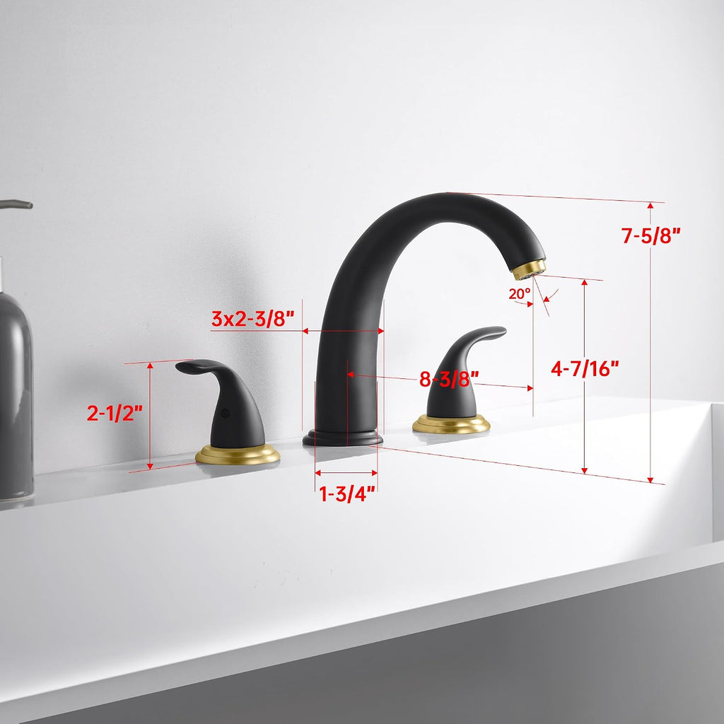 SUMERAIN Roman Tub Faucet Black and Gold Widespread 2 Handle Bathtub Faucet with Valve
