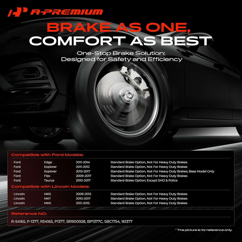 A-Premium 12.99 inch(330 mm) Rear Solid Disc Brake Rotors + Ceramic Pads Kit Compatible with Ford and Lincoln Models - Edge/MKX 2011-2012, Explorer 12-19, Flex 09-19, MKS 09-12, Taurus 10-19, 6-PC Set