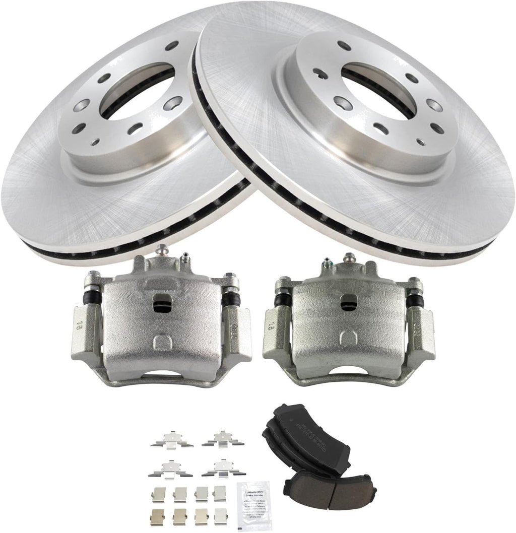 TRQ Front Brake Pad and Rotor Set Ceramic Vented Rotors Calipers Compatible with 2006-2012 Ford Fusion 2007-2012 Lincoln MKZ 2006 Zephyr 2006-2011 Mercury Milan