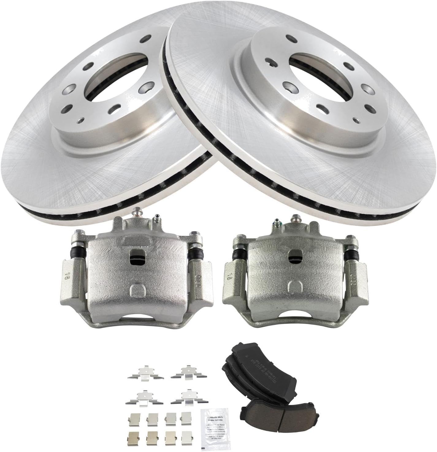 TRQ Front Brake Pad and Rotor Set Ceramic Vented Rotors Calipers Compatible with 2006-2012 Ford Fusion 2007-2012 Lincoln MKZ 2006 Zephyr 2006-2011 Mercury Milan