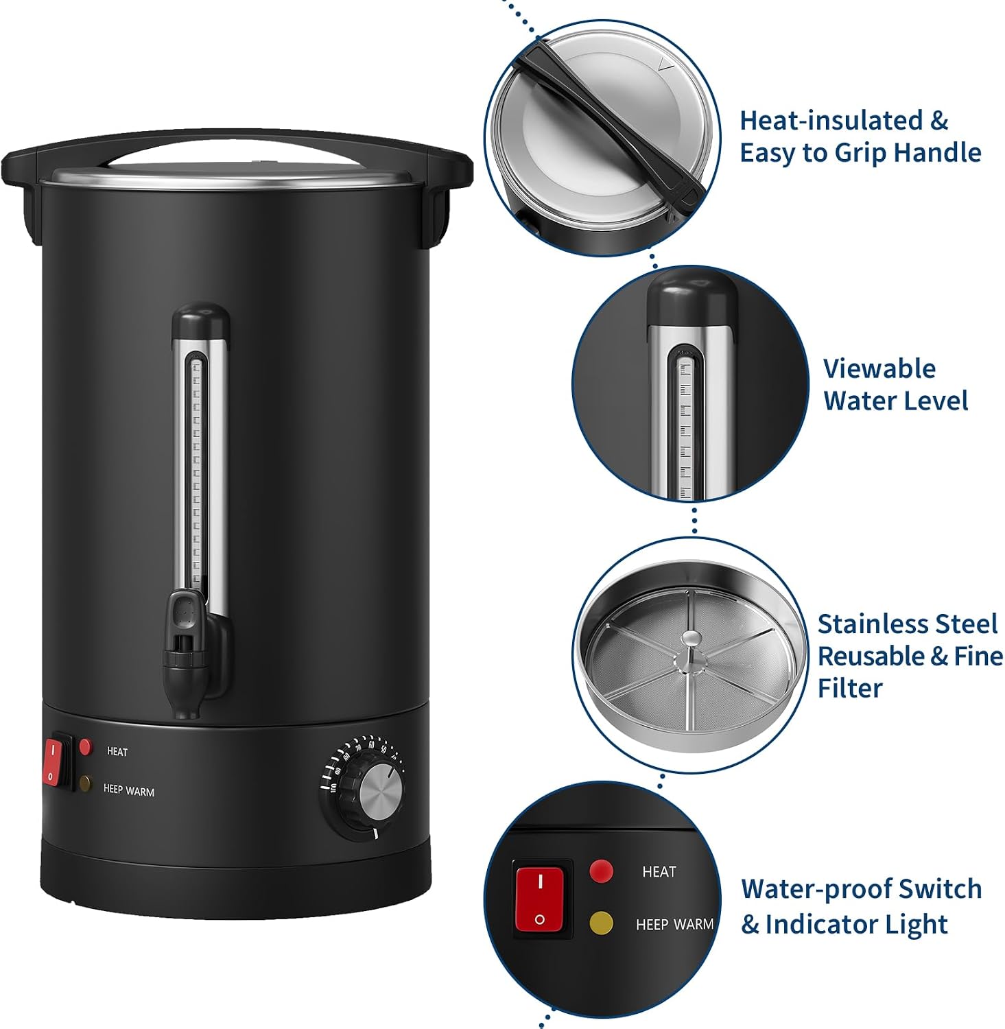 120 Cups Coffee Maker - 18 L/4.8 Gallon Double Wall Commercial Coffee Urn, Stainless Steel Coffee Dispenser Electric Hot Water Urn, Large Capacity Hot Coffee Dispenser for Meeting Wedding Catering
