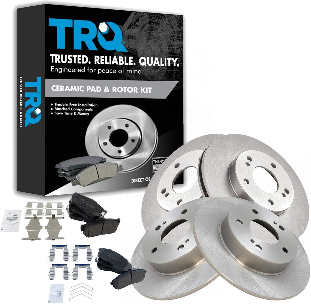 TRQ Front and Rear Brake Pad and Rotor Set Ceramic Vented Solid Rotors Compatible with 1999 Nissan Maxima