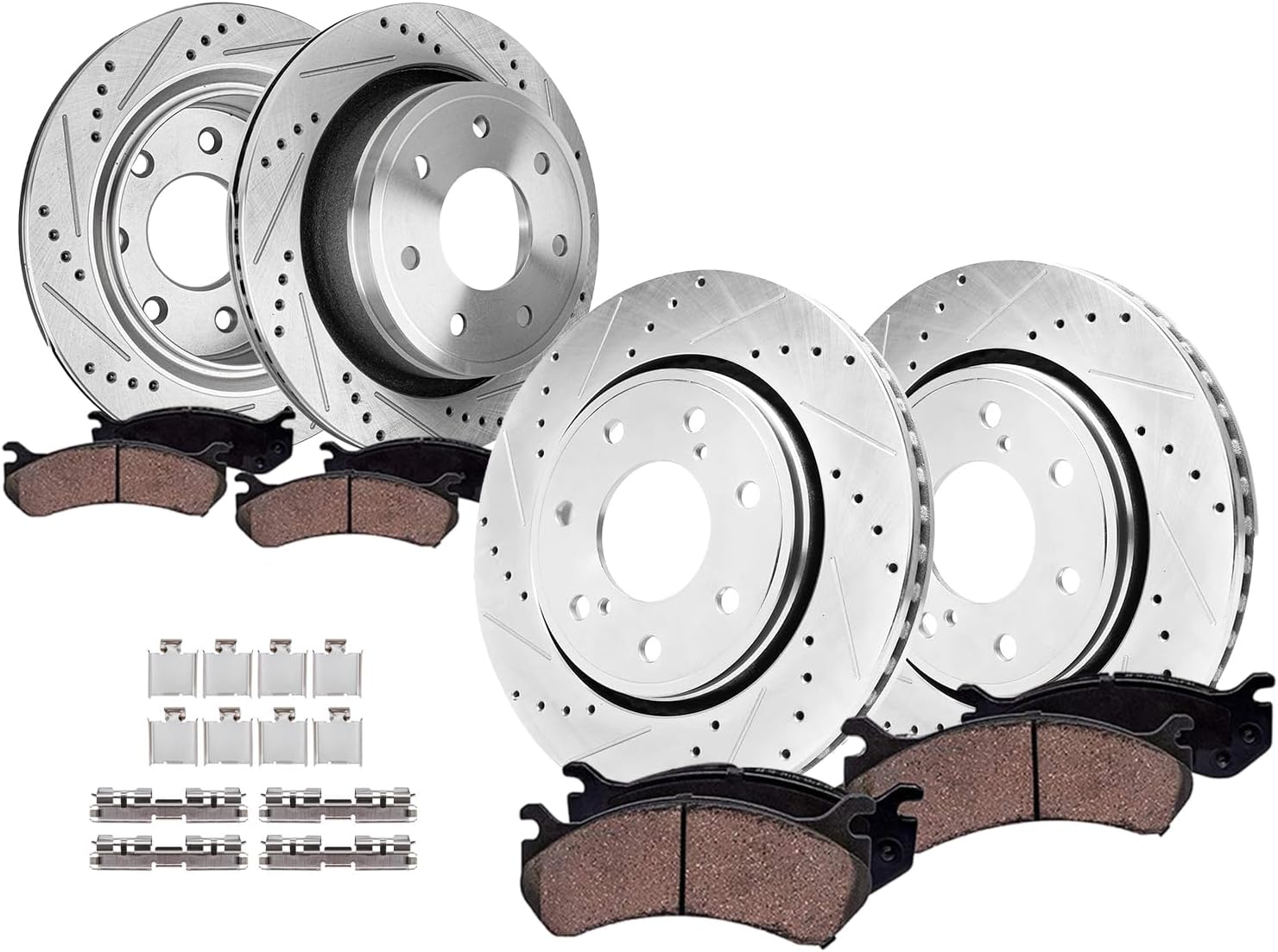 Detroit Axle - Brake Kit for 2012 2013 2014 Ford F-150 [7 Lug Wheels], Drilled and Slotted Disc Brake Rotors Ceramic Brakes Pads with Hardware Replacement : 13.78' inch Front & 13.70' inch Rear Rotor
