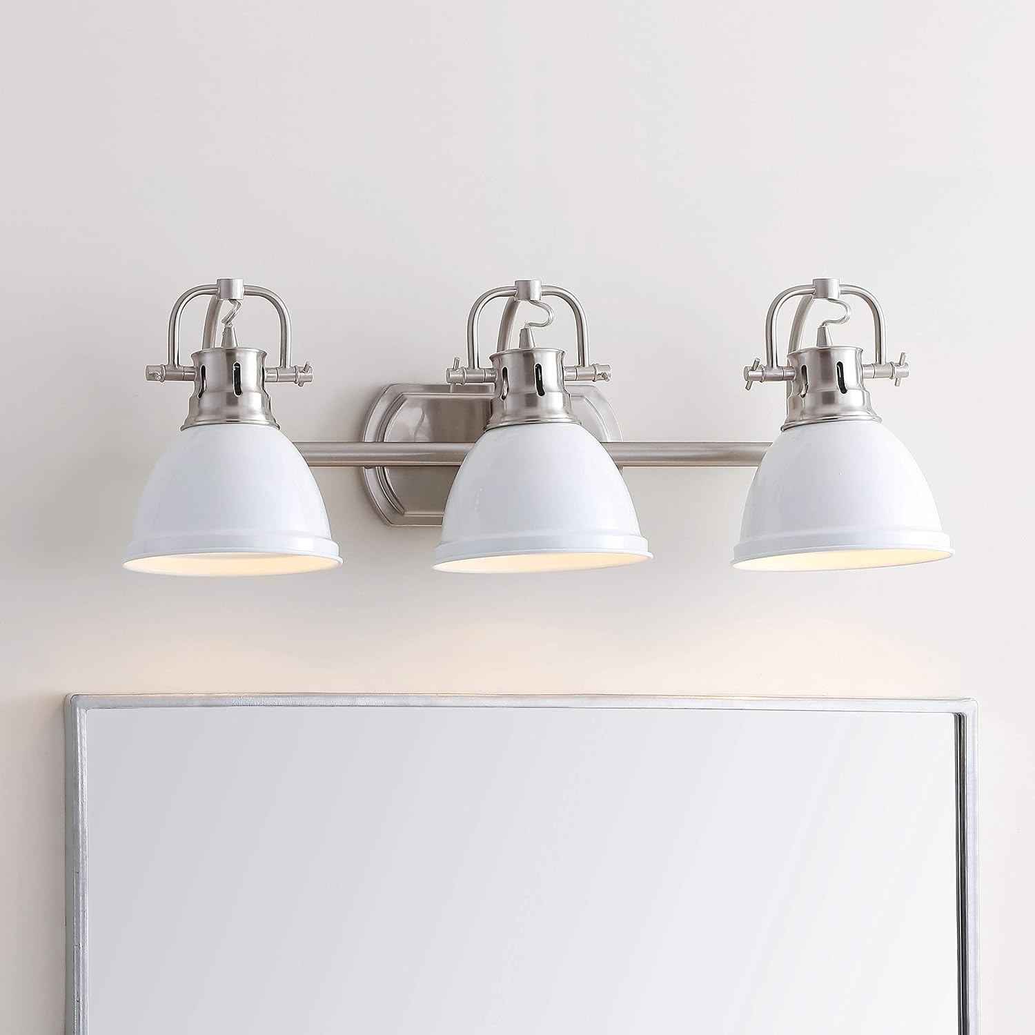 SAFAVIEH SCN4054B Roland Brush Nickel and White 3-Light Bathroom (LED Bulbs Included) Sconce, Nickle