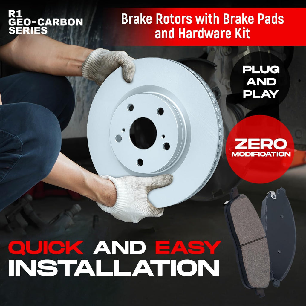 R1 Concepts Front and Rear Brake Kit Fits 2020-2025 Hyundai Palisade; 2020-2025 Kia Telluride| Optimum Oep Pads, Blank Rotors| Hardware| 13.4' Front & 12.0' Rear