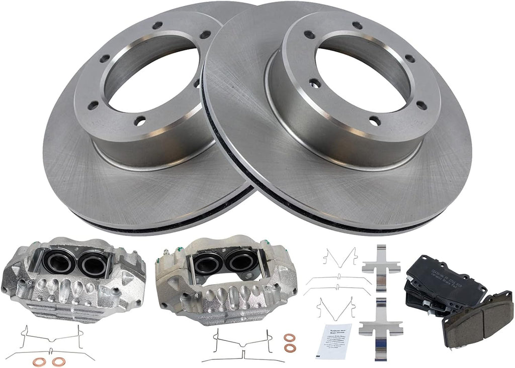 TRQ Front Brake Pad and Rotor Set Ceramic Vented Rotors Calipers Compatible with 1989-1995 Toyota Pickup 1990-1991 4Runner
