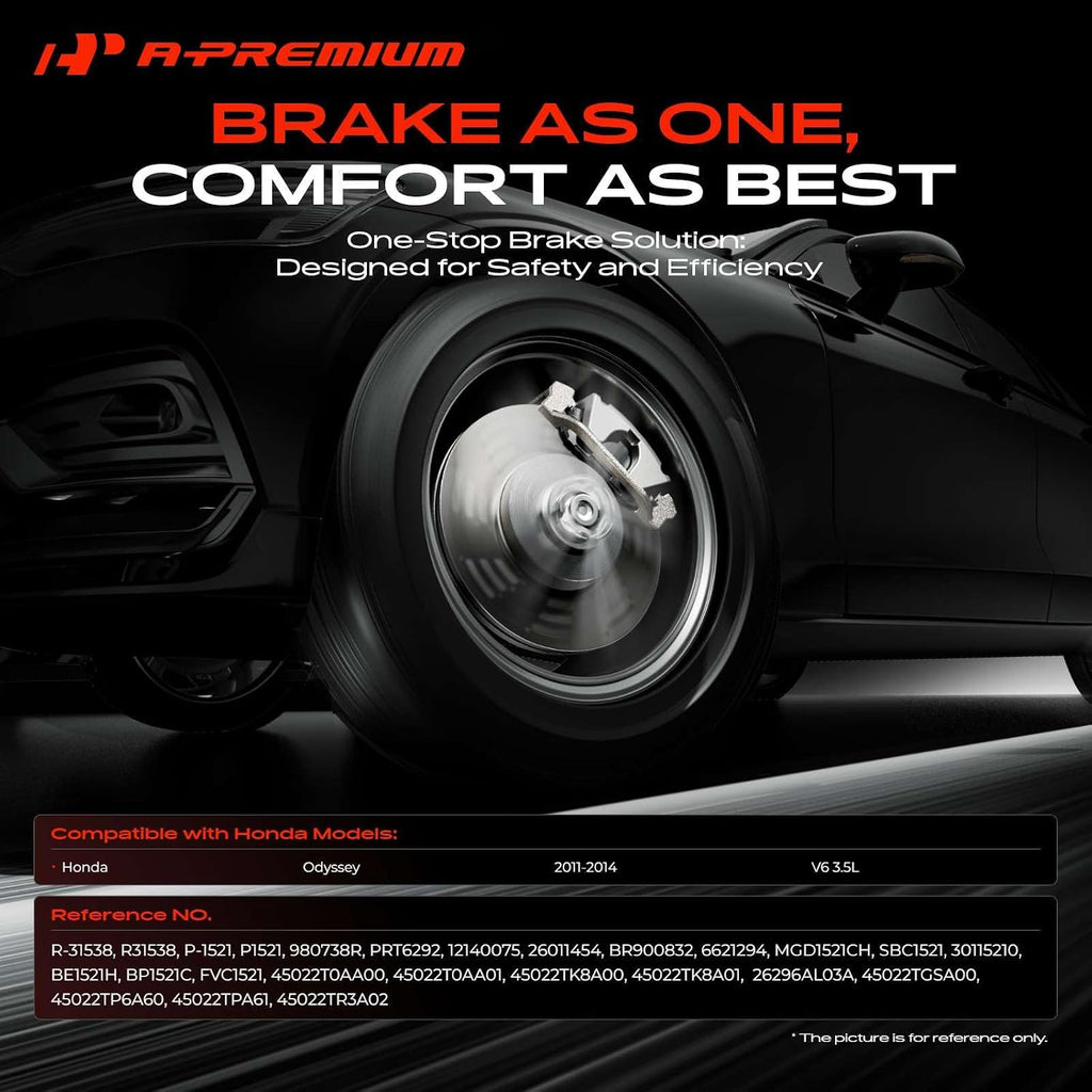 A-Premium 12.60 inch (320mm) Front Vented Disc Brake Rotors + Ceramic Pads Kit Compatible with Select Honda Models - Odyssey 2011 2012 2013 2014, 3.5L, 6-PC Set