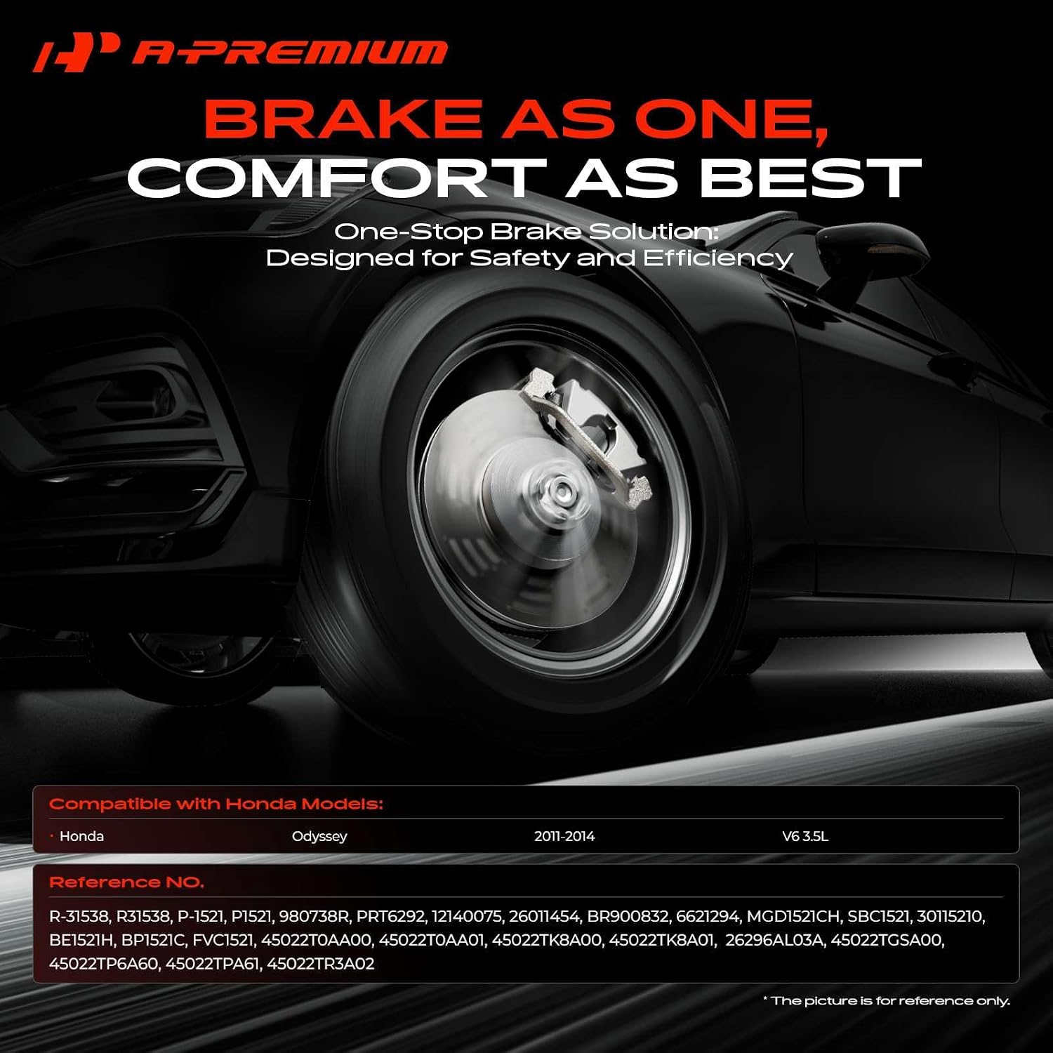 A-Premium 12.60 inch (320mm) Front Vented Disc Brake Rotors + Ceramic Pads Kit Compatible with Select Honda Models - Odyssey 2011 2012 2013 2014, 3.5L, 6-PC Set