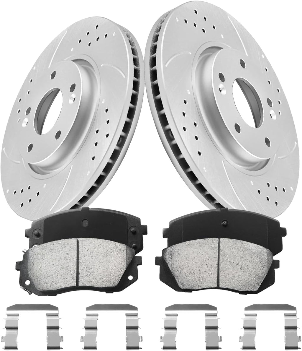 Anpulsero Brake Pads And Rotors Kit Front Compatible with 2011-2016 Kia Sportage, 2010-2015 Tucson, Automotive Replacement Brake Kits Geomet 31427 D1855-8614 Drilled And Slotted Rotors 300mm(11.8in)