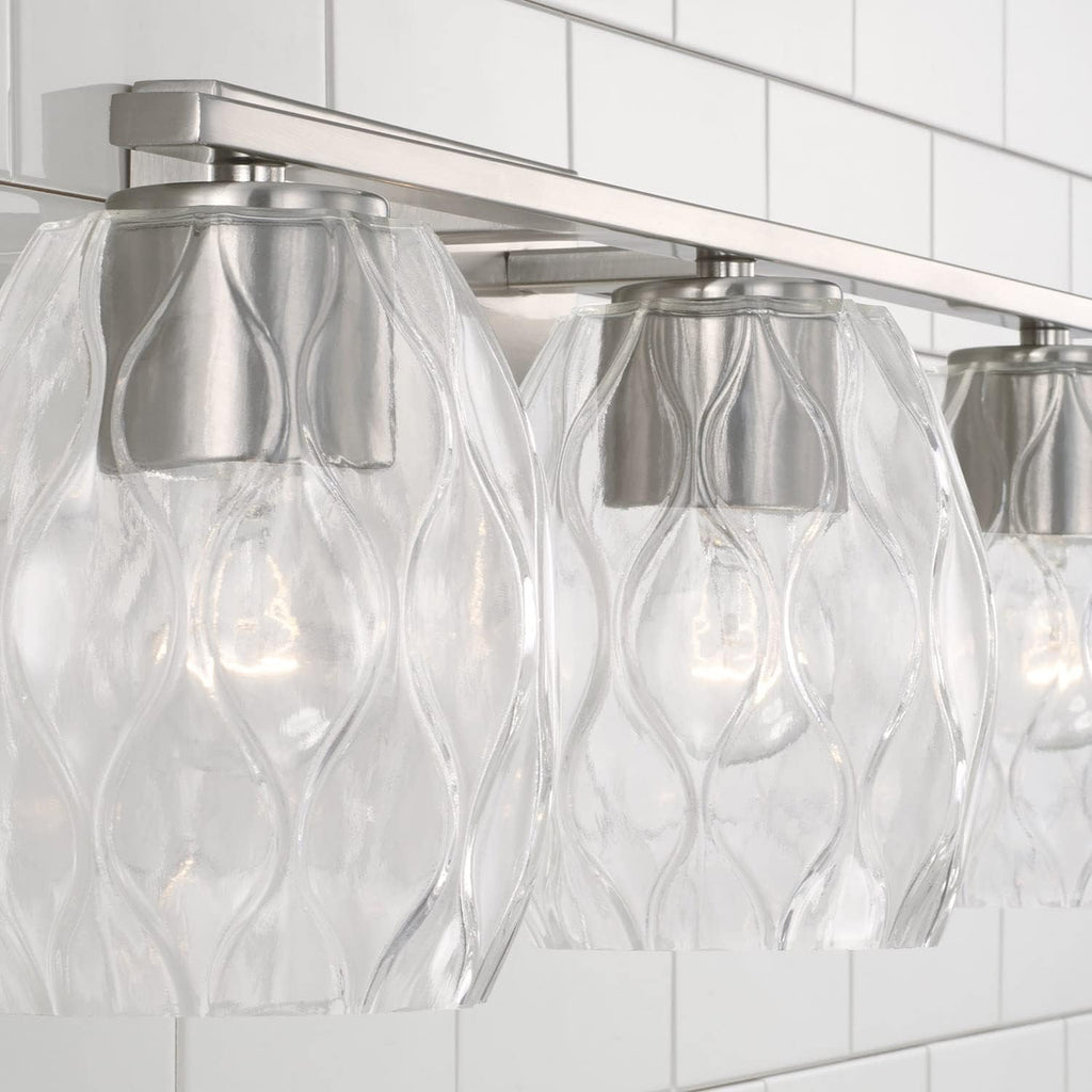 Capital Lighting 145331BN-525 Lucas Transitional Wavy Embossed Glass Vanity Lights for Bathroom, 3-Light 300 Total Watts, 8' H x 24' W, Brushed Nickel