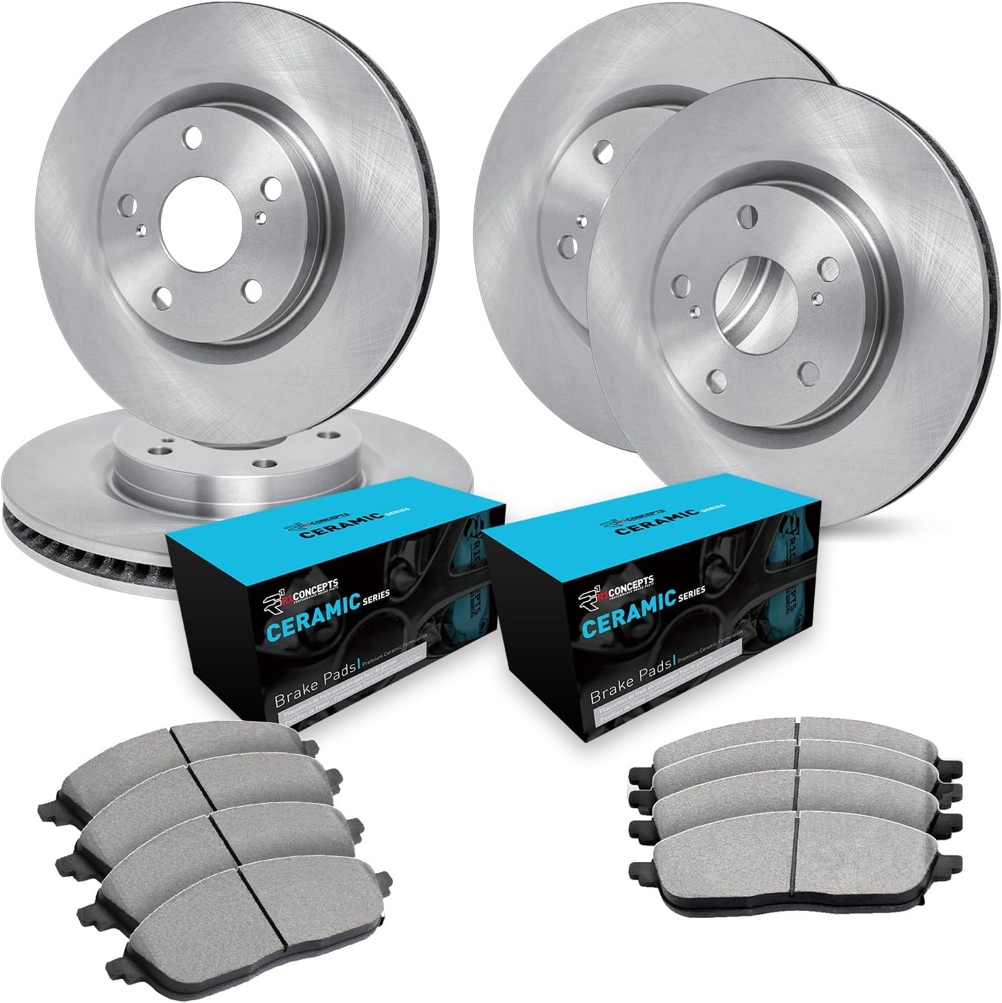R1 Concepts Front and Rear Brake Kit Fits 2014-2015 Nissan Rogue Select| Ceramic Brake Pads and Blank Brake Rotors| 11.7' Front & 11.5' Rear