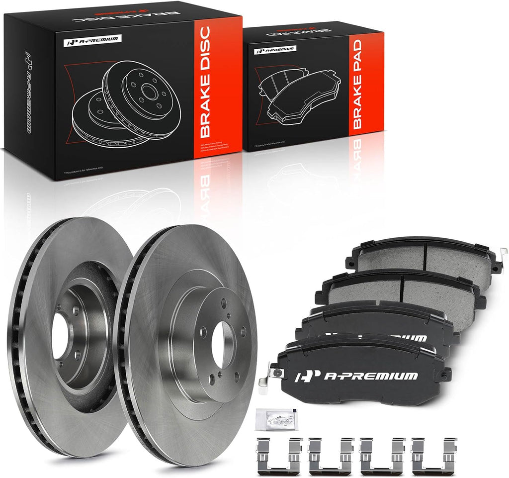 A-Premium 11.57 inch (293.80mm) Front Vented Disc Brake Rotors + Ceramic Pads Kit Compatible with Select Subaru & Saab Models - Outback 2002-2005, Forester, Impreza, Legacy, Baja, 9-2X, 6-PC Set
