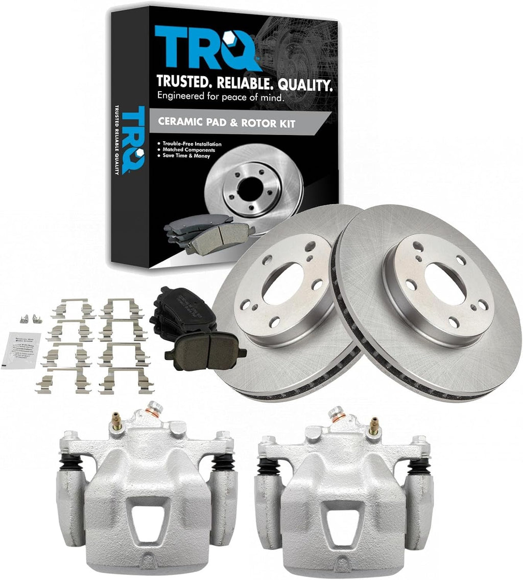 TRQ Front Brake Pad and Rotor Set Ceramic Vented Rotors Calipers Compatible with 1997-2001 Lexus ES300 1998-2004 Toyota Avalon Camry 1999-2003 Solara