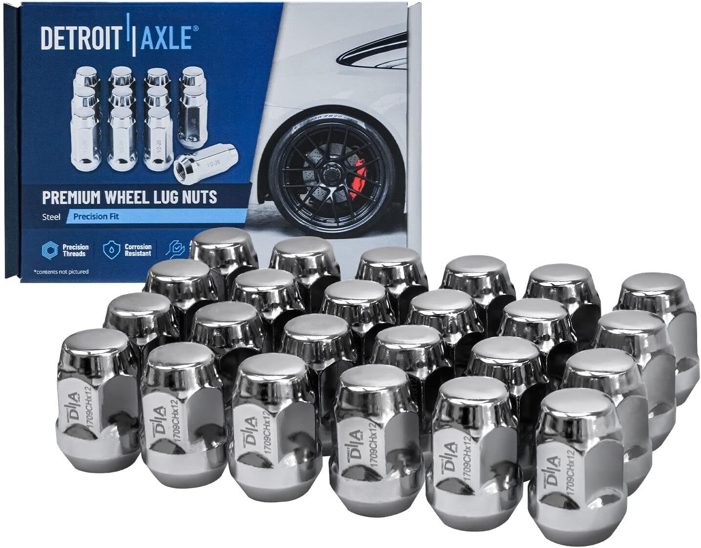 Detroit Axle - 4WD Front Drilled Rotors Brake Pads Wheel Hub Bearings w/ 24pc Lug Nuts Replacement for K1500 K2500 Escalade Tahoe Yukon - 30pc Set