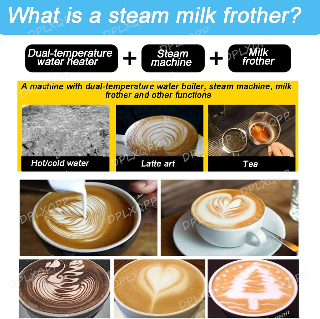 Commercial Steam Milk Frother & Hot Water Boiler,3000w 20l Large Capacity,Dual Hot/Cold Outlets,LED Display,360° Steam Wand,For Coffee Shops,Bubble Tea Stores(50l/H Output,304 Stainless Steel) Silver
