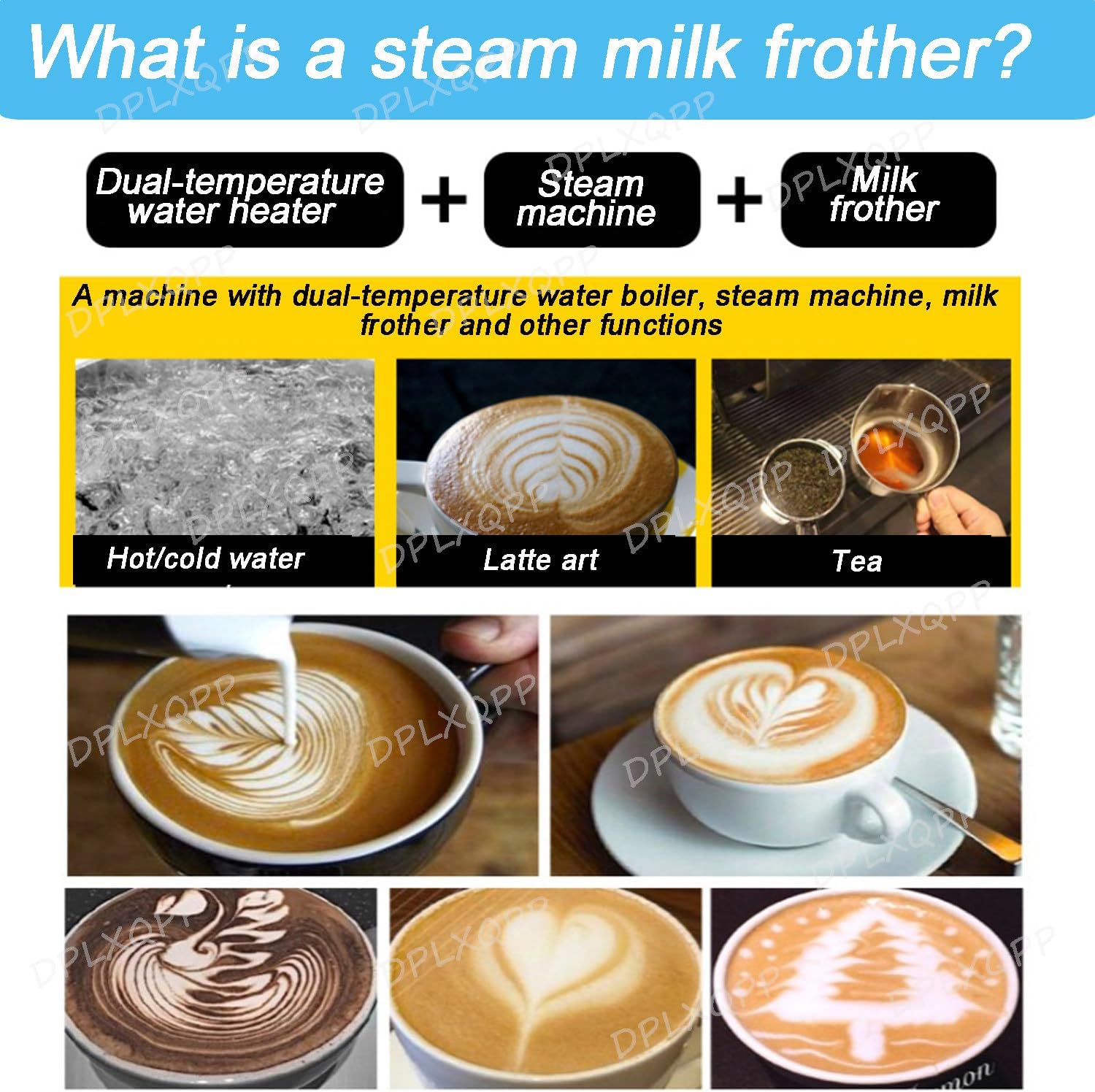 Commercial Steam Milk Frother & Hot Water Boiler,3000w 20l Large Capacity,Dual Hot/Cold Outlets,LED Display,360° Steam Wand,For Coffee Shops,Bubble Tea Stores(50l/H Output,304 Stainless Steel) Silver