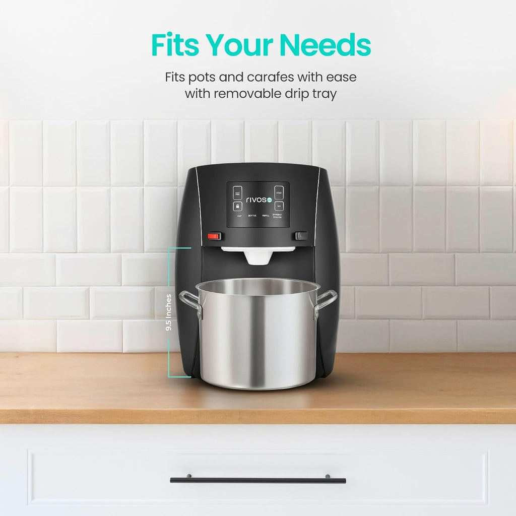 Rivos Spirit Smart Water Dispenser, Hot & Cold Countertop Dispenser, 316 Stainless Steel, Shabbat-Compatible System with Filter & Carbon Filter, Eco-Friendly Home & Office Hydration (Black)