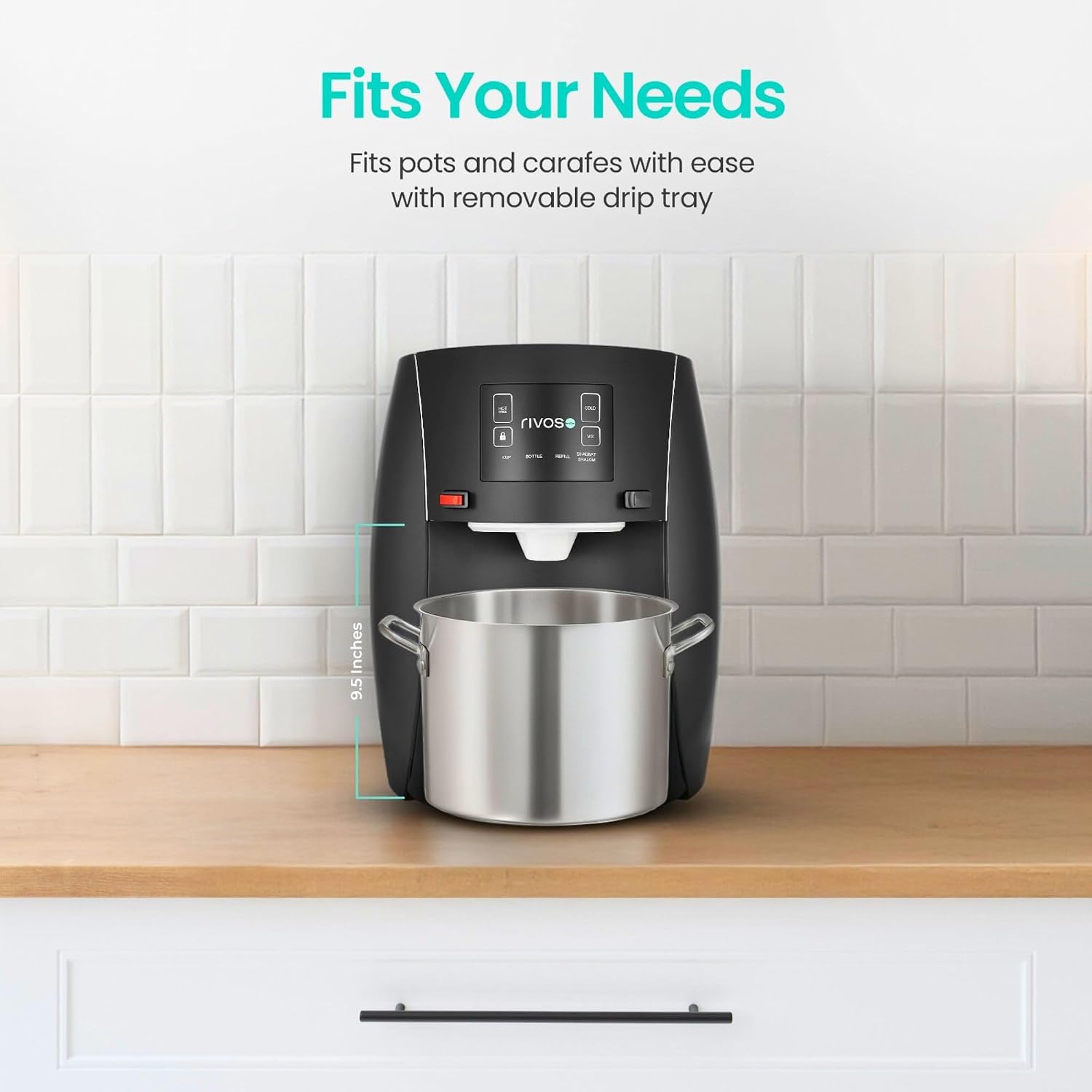 Rivos Spirit Smart Water Dispenser, Hot & Cold Countertop Dispenser, 316 Stainless Steel, Shabbat-Compatible System with Filter & Carbon Filter, Eco-Friendly Home & Office Hydration (Black)