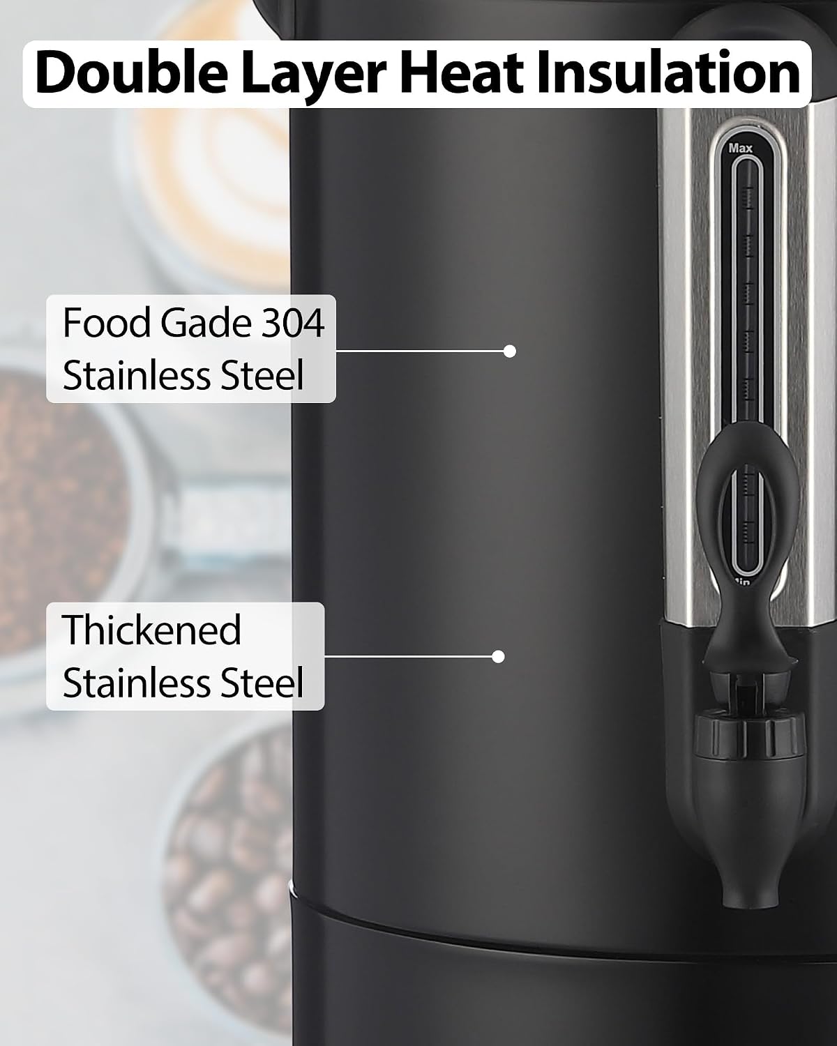100-Cup Commercial Coffee & Hot Water Urn | 12l Large Capacity Stainless Steel Electric Beverage Dispenser with Double Wall Insulation | Professional Hot Beverage Maker for Catering, Weddings,