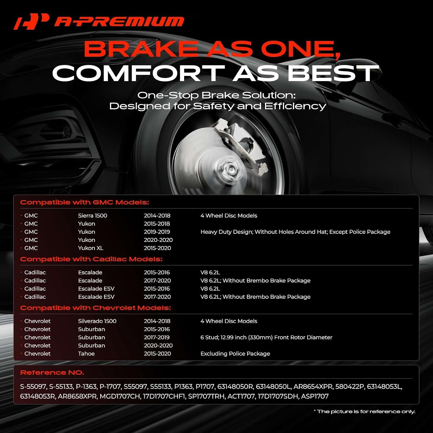 A-Premium Front & Rear Drilled and Slotted Disc Brake Rotors + Ceramic Pads Kit Compatible with Select Chevy, GMC and Cadillac Models - Yukon/Escalade/Suburban/Tahoe 15-20, Silverado/Sierra 1500 04-08
