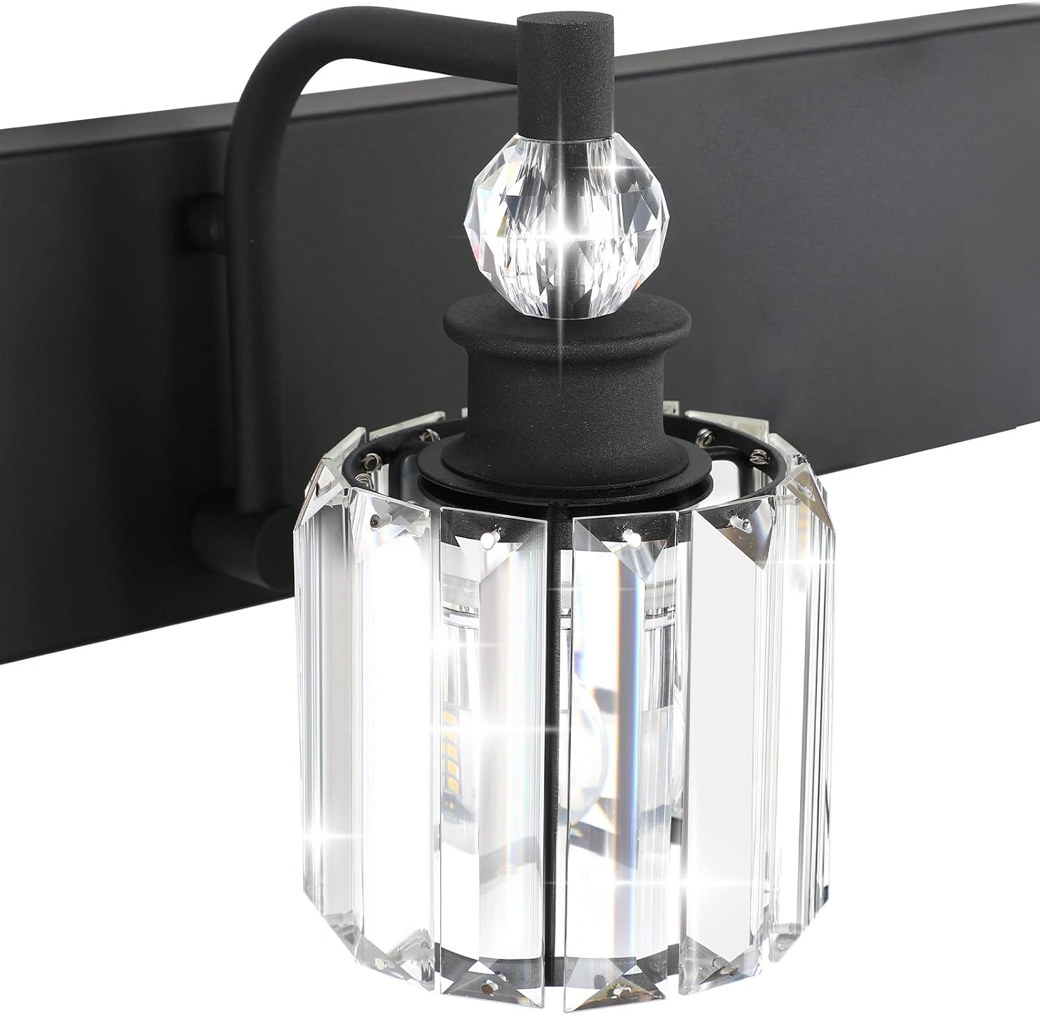 Ralbay Black Crystal Vanity Light Fixtures 4 Light Crystal Bathroom Vanity Lights Fixtures Over Mirror Modern Matte Black Bath Wall Lights