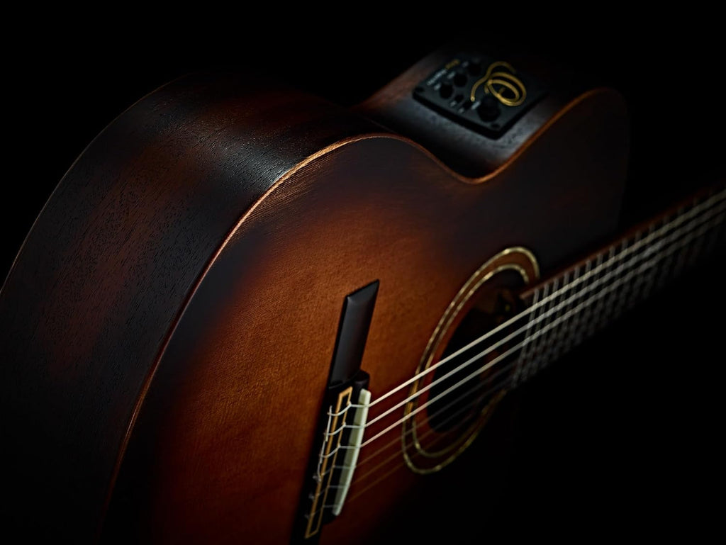 Ortega Guitars 6 String Private Room Distressed Suite Solid Top Slim Neck Acoustic-Electric Nylon Classical Guitar w/Bag, Right (DSSUITE-C/E)