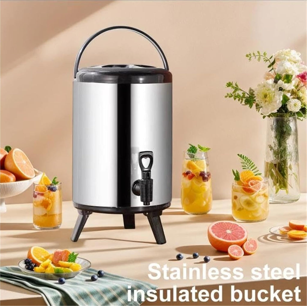 Stainless Steel Insulated Beverage Dispenser, 10L Double Walled Insulated Thermal Hot And Cold Drink Server Dispenser With Spigot Handle For Coffee Tea Milk Hot Water