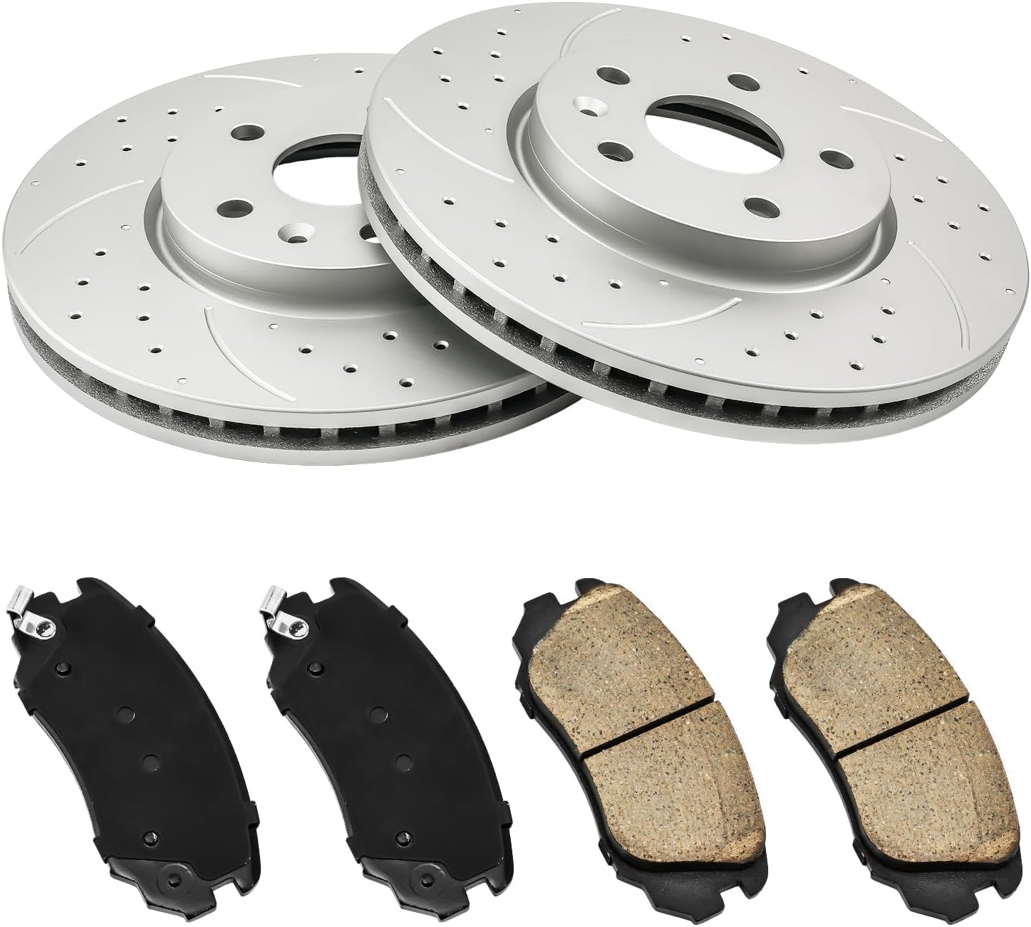 Torchbeam Front Geomet Drilled & Slotted Brake Rotor & Ceramic Brake Pads Kit Replacement 55174+D1421 Fit for 9-5,Equinox, Impala, LaCrosse, Malibu, Malibu Limited, Regal, Terrain