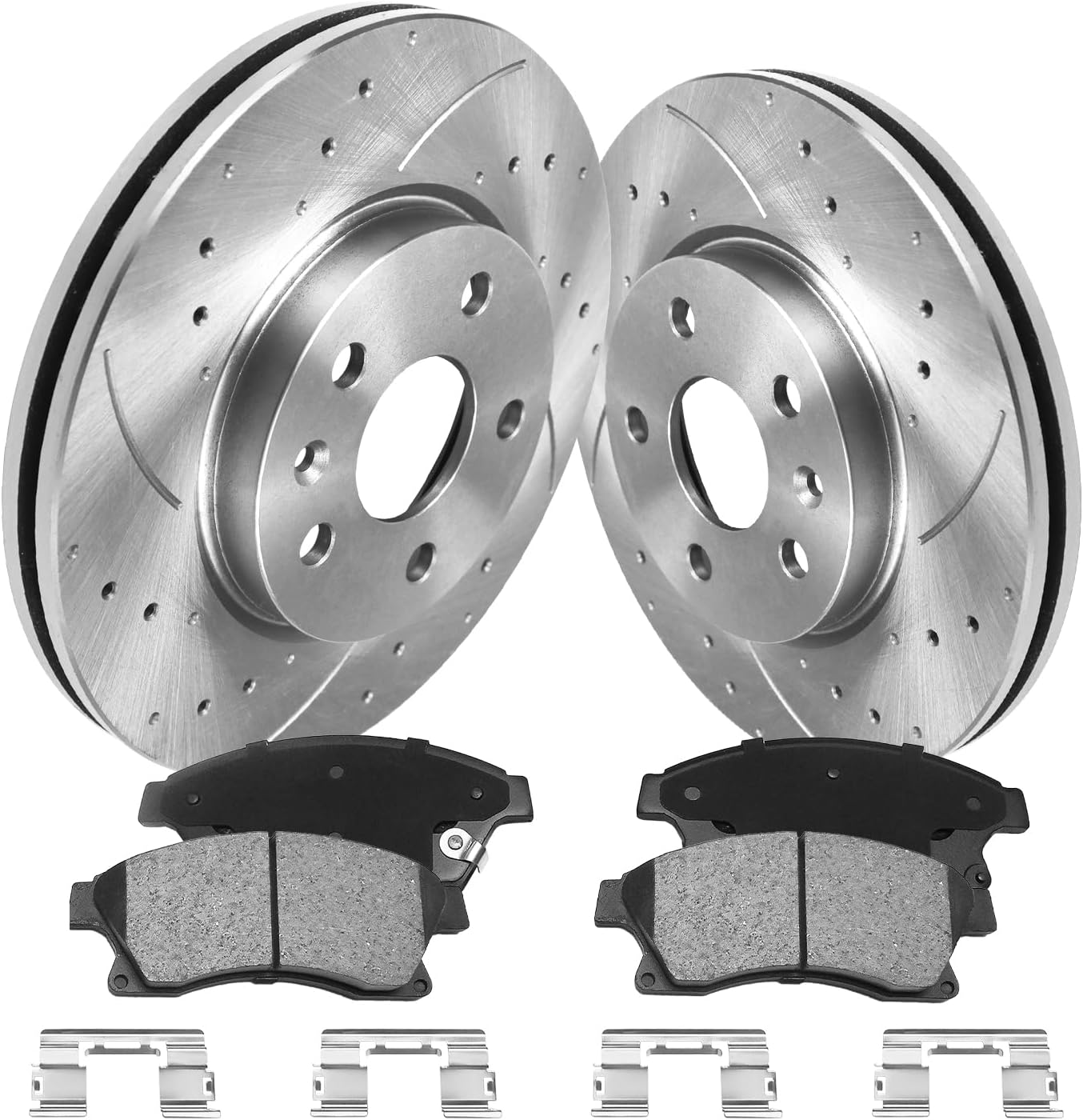 Front Brake Pads And Rotors Kit Compatible With 2011-2015 Chevrolet Cruze, 2012-2017 Sonic, 55185 D1522-8697 Automotive Replacement Brake Kits Drilled And Slotted Rotors 276mm(10.9in)