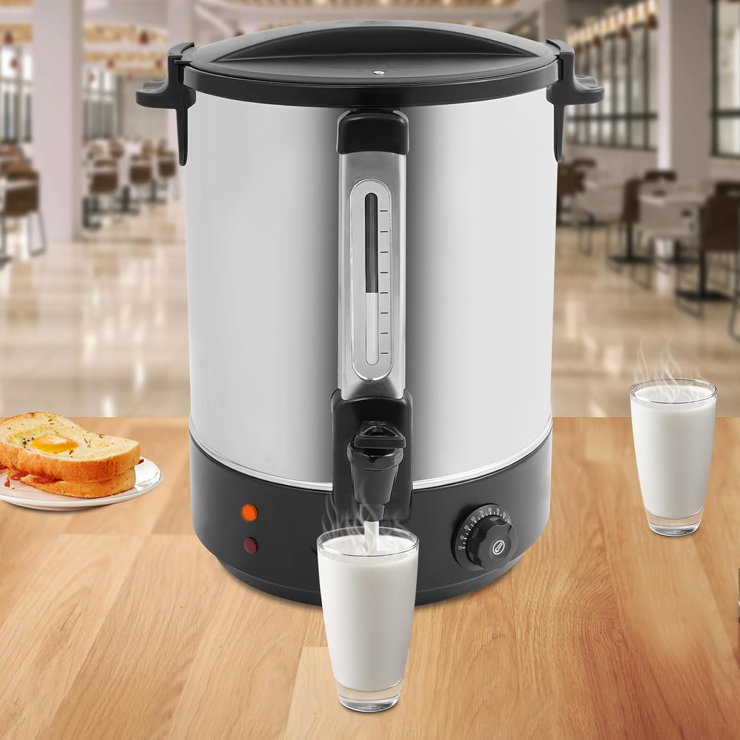 Hot Water Dispenser, Electric Heat Preservation Bucket, 86-230℉ Temp Adjustable Stainless Steel Coffee Maker Hot Water Beverage Dispenser, 5.07Gal Commercial Coffee Urn Water Boiler and Warmer