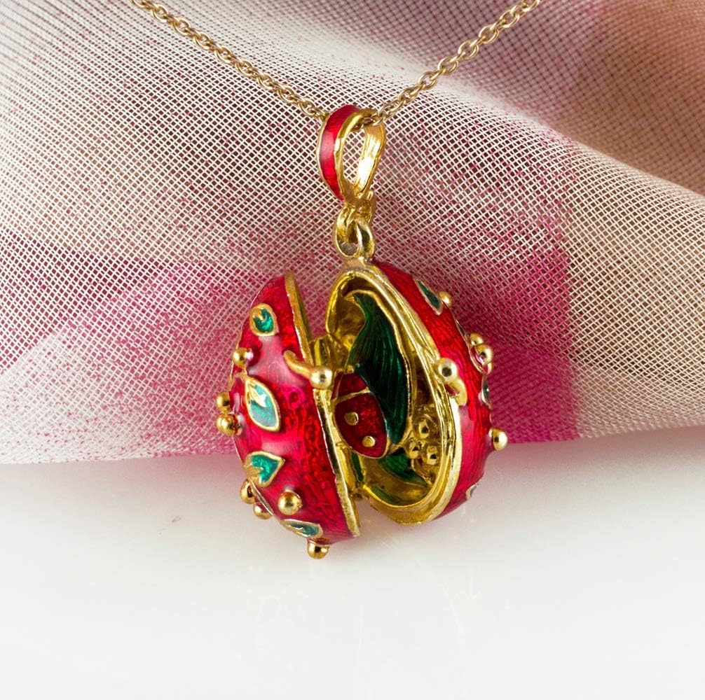 Locket Ladybug Surprise Red Green Enamel Jewelry Sterling Silver Gold Vermeil Necklace Pendant for Women