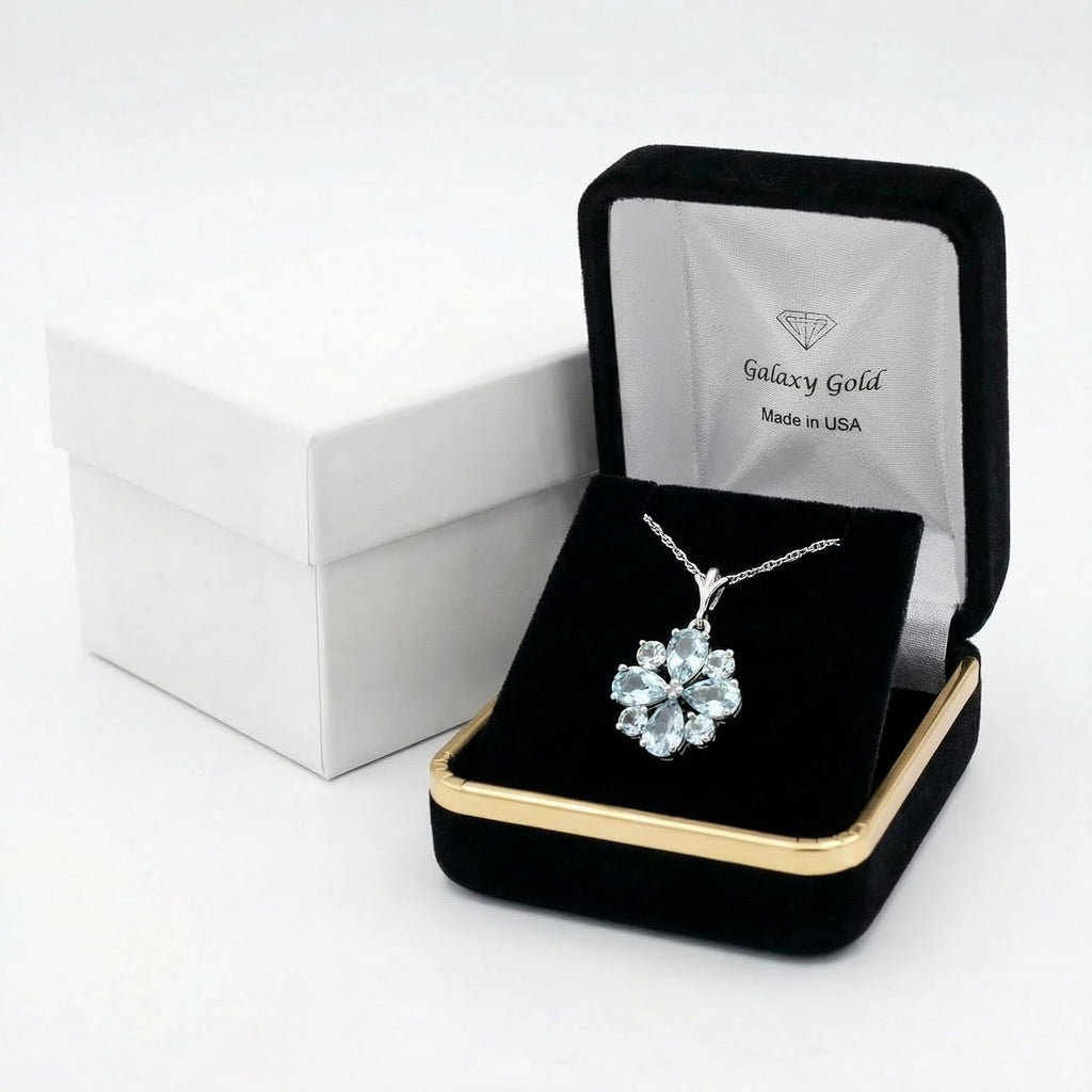 Galaxy Gold GG 14K Yellow Gold Natural Aquamarine Pendant Necklace - March Birthstone - Courage & Clarity - 16' to 24' - Fine Jewelry for Women