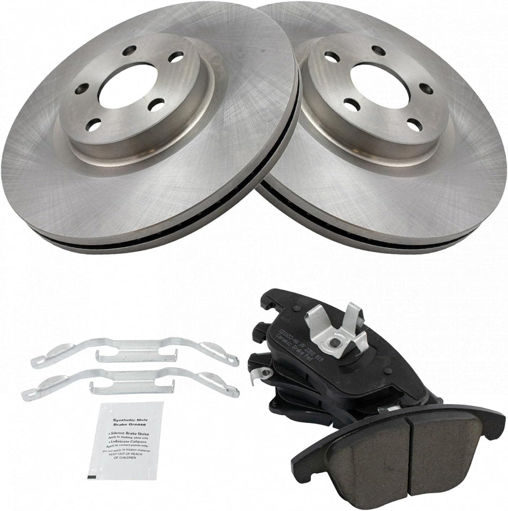 TRQ Front Brake Pad and Rotor Set Ceramic Vented Rotors Compatible with 2017-2018 Lincoln MKZ