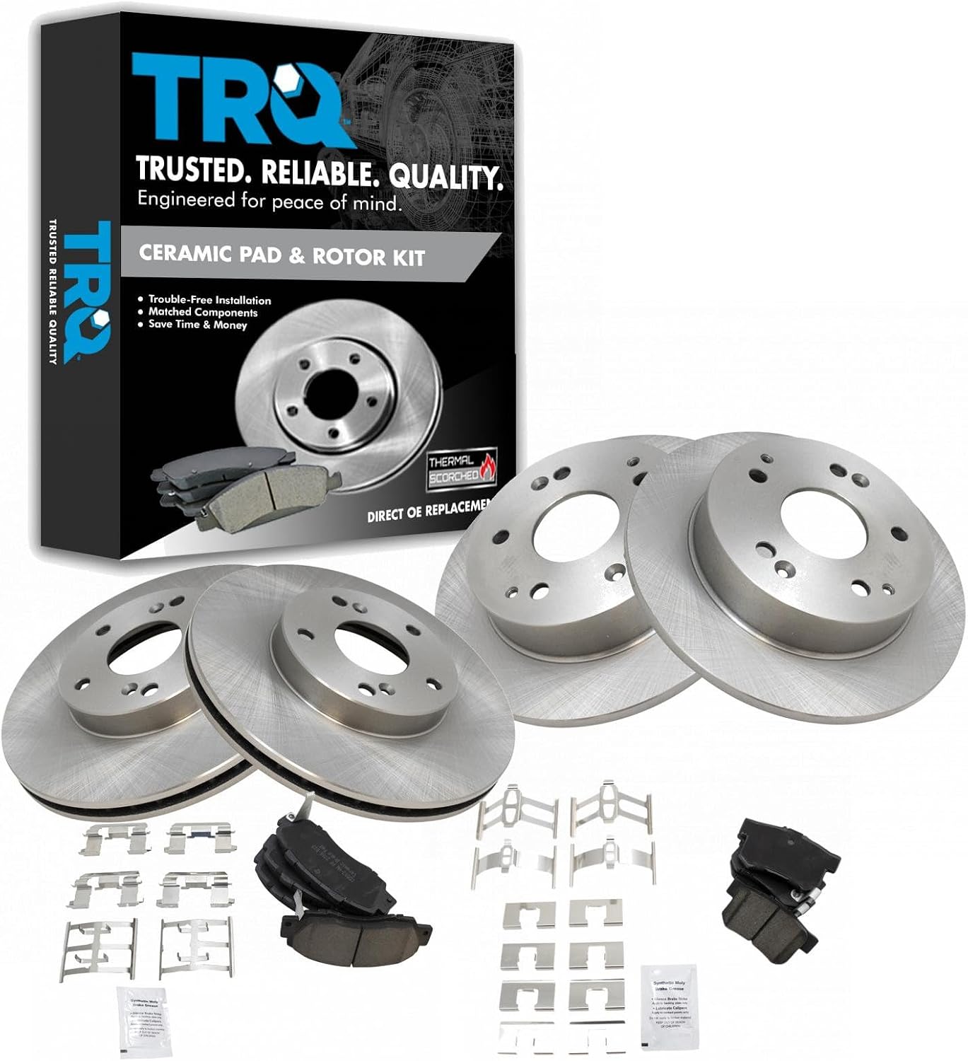 TRQ Front and Rear Brake Pad and Rotor Set Ceramic Compatible with 1998-2002 Honda Accord