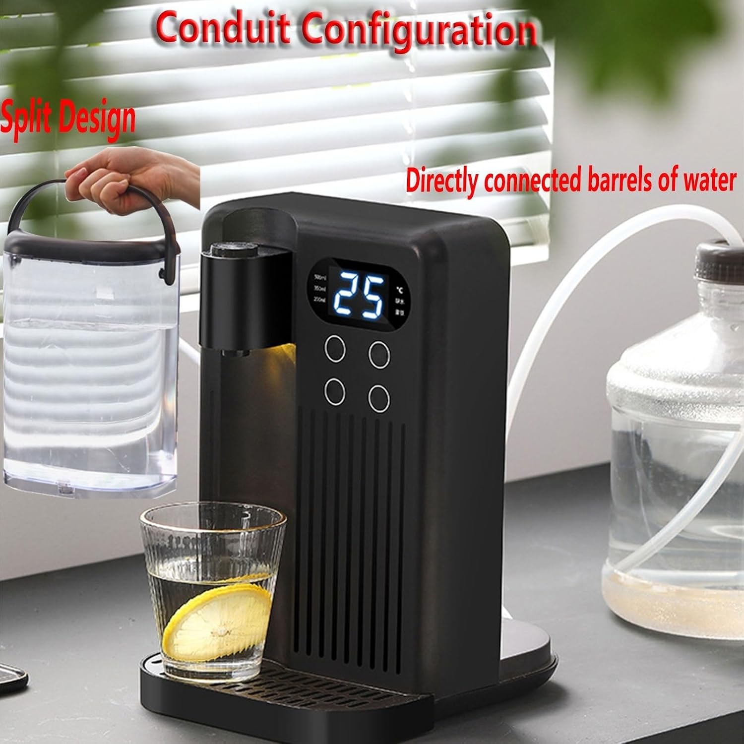 Split Water Dispenser, Portable Countertop Water Purifier with Drainage Hose, 3s Instant Heat Heater, for Kitchen, Bedroom, RV and Office (Color : Black, Size : 9.4 * 7.2 * 11.8inch)