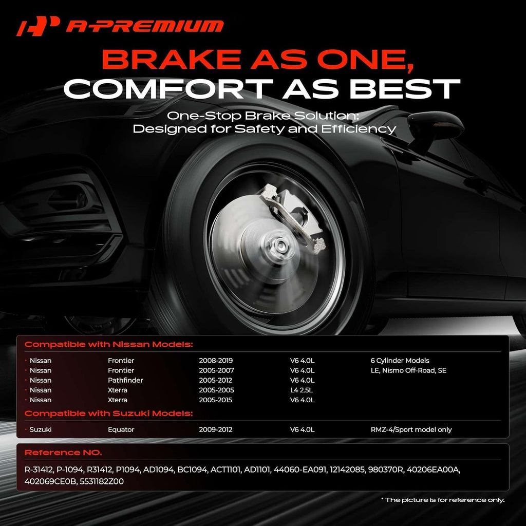 A-Premium 11.65 inch (296mm) Front Vented Disc Brake Rotors + Ceramic Pads Kit Compatible with Select Nissan and Suzuki Models - Frontier 2005-2019, Pathfinder 2005-2012, Xterra 05-15, Equator 09-12