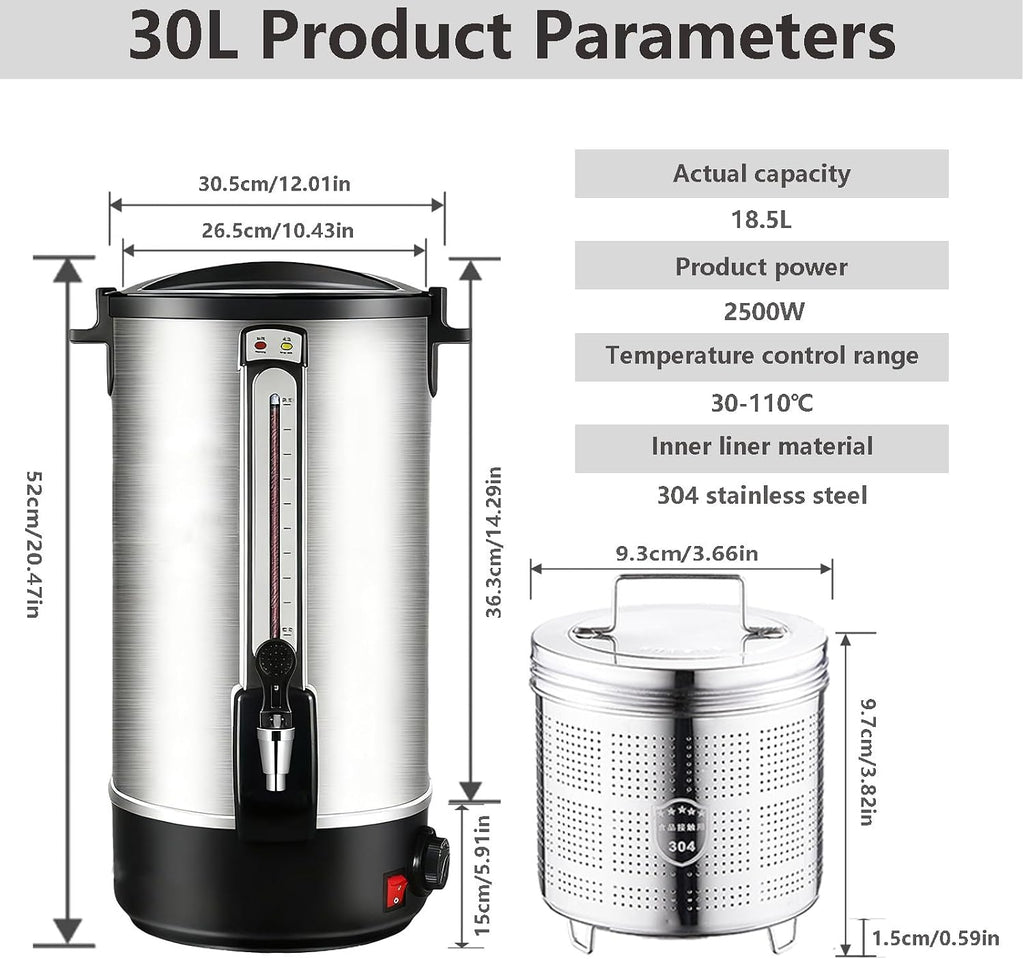 Stainless Steel Large Capacity Hot Water Dispense,Commercial Hot Water Dispense Boiler Instant Boiling Machine Heater Electric Kettle Temperature Control 30L