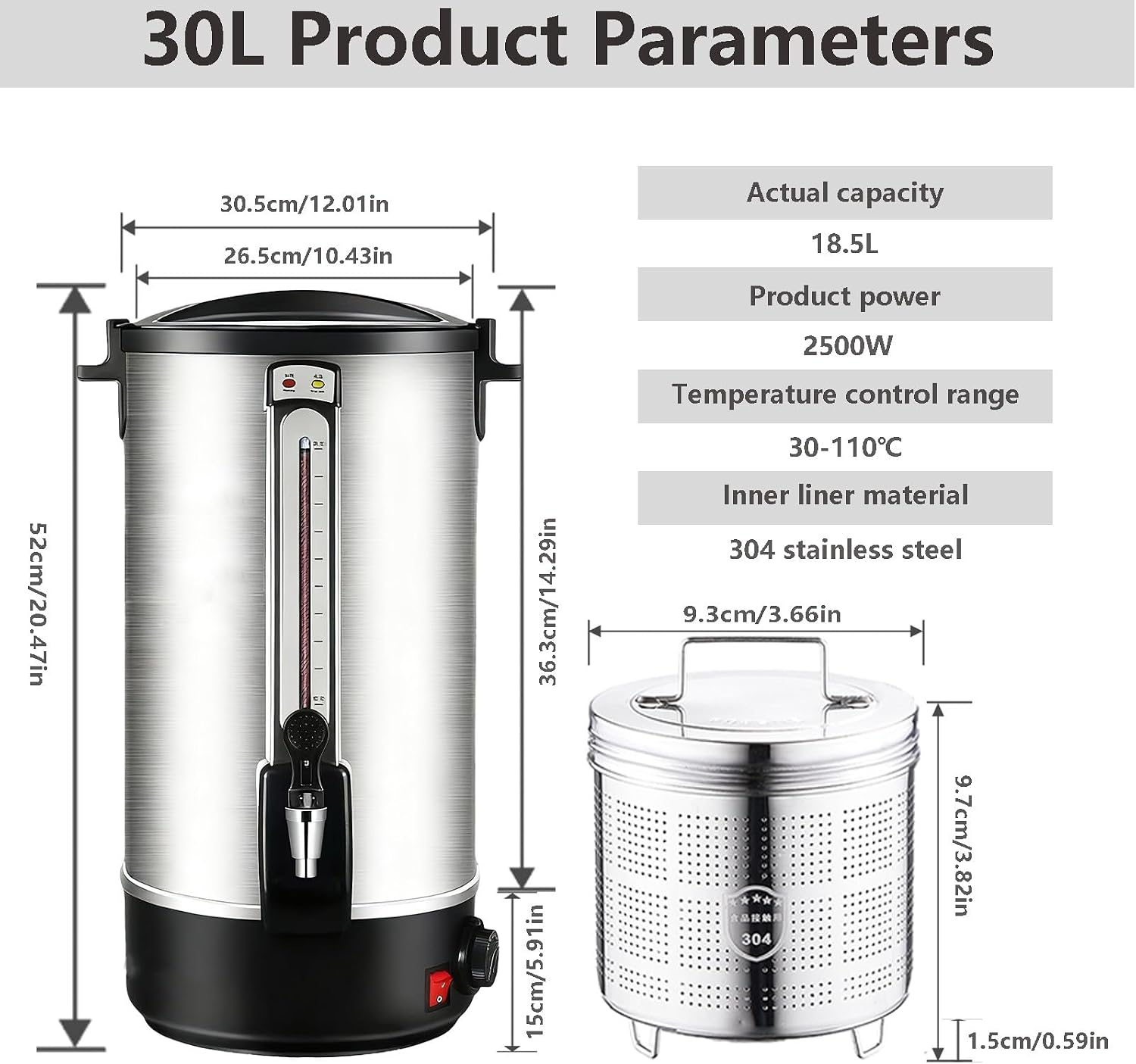 Commercial Coffee Urn,Large Capacity Stainless Steel Coffee Maker, Fast Brew/Rapid Extraction with Automatic Temperature Control & Faucet,Hot Water Dispenser 30L