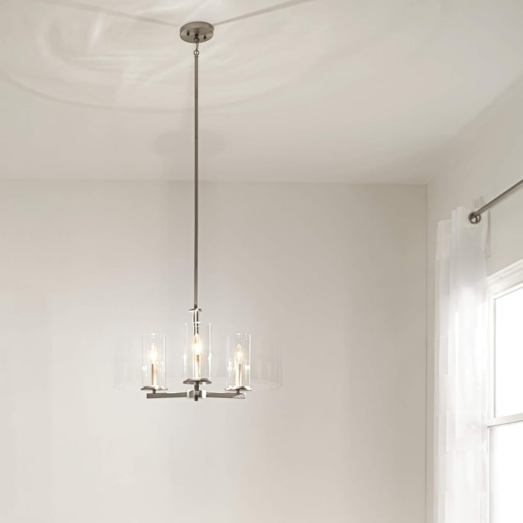 KICHLER Crosby 13.75' 3 Light Convertible Chandelier with Clear Glass Brushed Nickel
