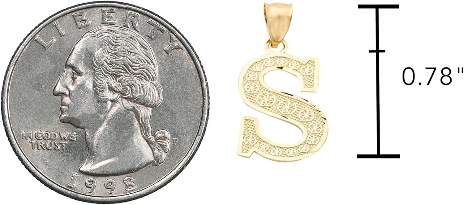 LoveBling 10K Yellow Gold Diamond Cut A to Z Alphabet Initial Letter Charm Necklace Pendant (Small Size)
